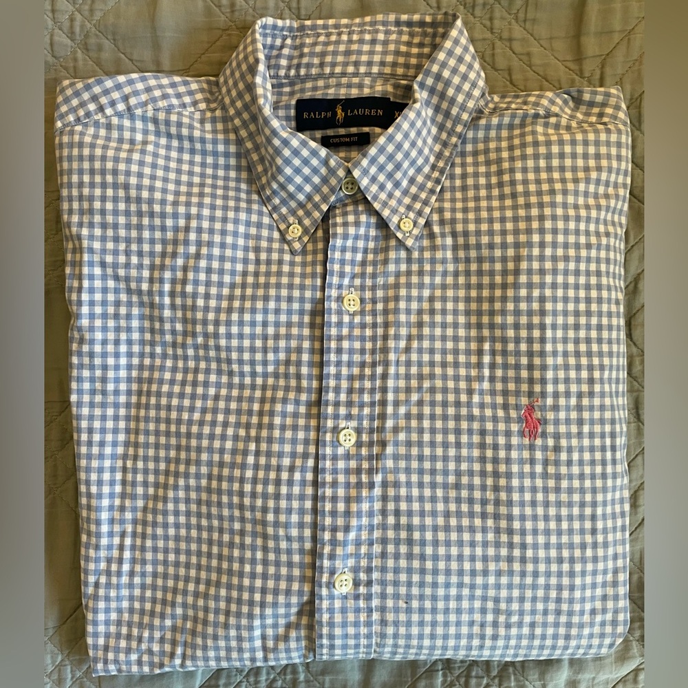 Polo Ralph Lauren Custom Fit Gingham Check Button Down Shirt in Blue Size XL